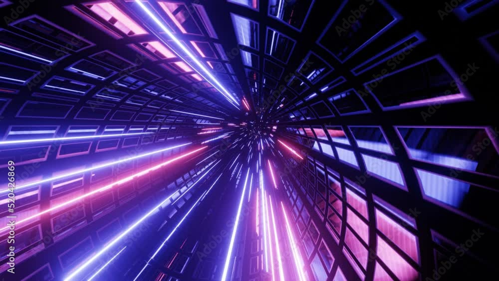 Poster data flow in tube channel. fly through hi-tech futuristic environment or neon tunnel, complex sci-fi