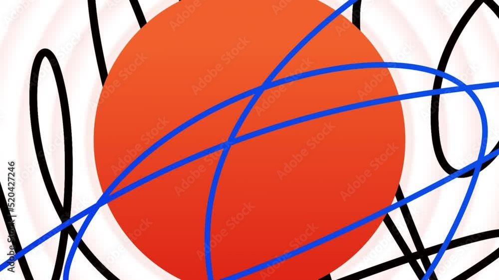 Poster colorful sphere surrounded by bending narrow lines. motion. bright abstraction with a figure and str