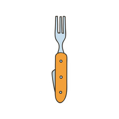 Pocket fork colorful doodle illustration in vector. Outdoor fork illustration in vector. Colorful doodle fork icon in vector.