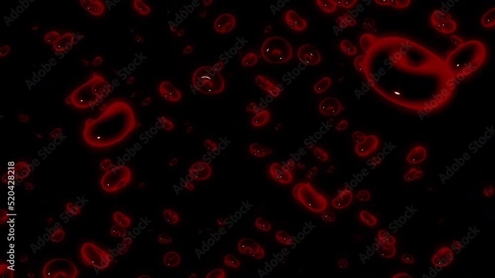 Poster moving 3d blood cells. motion. animation of biological cells in circulatory system moving randomly. 