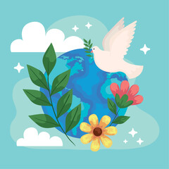 Fototapeta na wymiar peace dove with earth planet