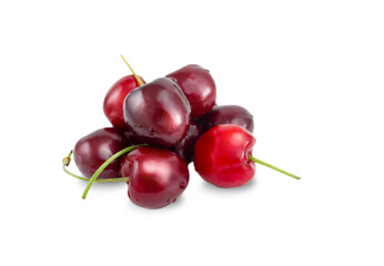 Ripe red cherries isolated on a white background.