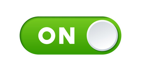 Slider toggle switch on button realistic 3d green color for mobile interface or web vector illustration