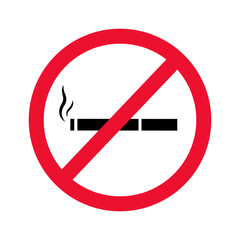 No smoking sign concept. Cigarette with smoke and red ban prohibition symbol vector illustration
