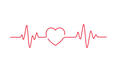 Concept heartbeat pulse with heart outline style with editable stroke vector illustration isolated