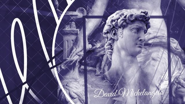 Abstract visualization of David head statue by Michelangelo. Motion. Concept of antique art and architecture.