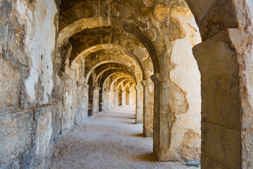 Fototapeta na wymiar Archway in theater of ancient city Aspendos, Antalya Province, Turkey.