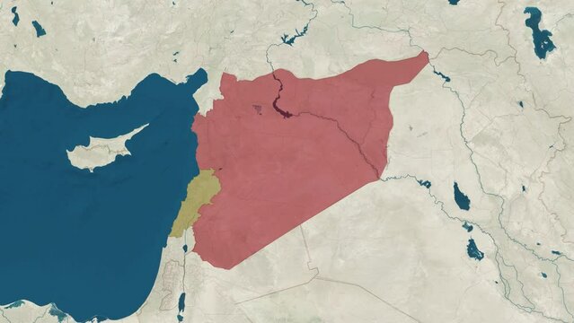 Zoom in to the map of Syria and Lebanon with text, textless