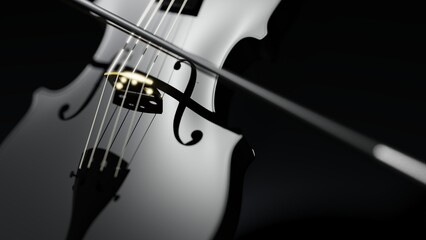 Gun metallic black classic violin on black planes under spot lighting background. 3D sketch design and illustration. 3D high quality rendering. © DRN Studio
