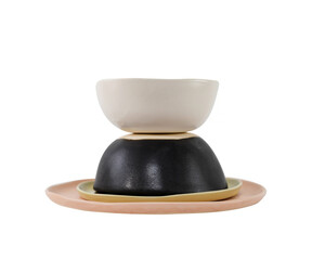 HANDMADE CERAMIC BOWLS AND PLATES STACKED UP