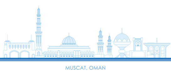 Outline Skyline panorama of city of Muscat, Oman - vector illustration