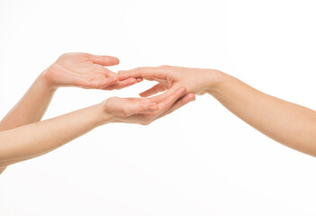 hands doing hand massage on white background isolated