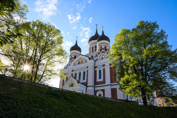 View of Aleksander Nevsky Cathedral in Old Town Tallinn