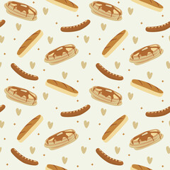 Seamless Pattern Breakfast Food Pie Bread Sausage