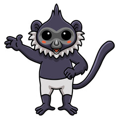 Cute delacour's langur cartoon waving hand