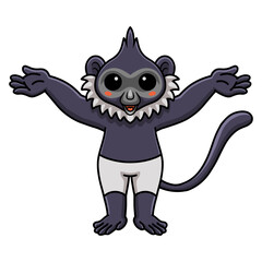 Cute delacour's langur cartoon raising hands