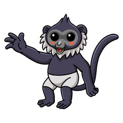 Cute delacour's langur cartoon waving hand