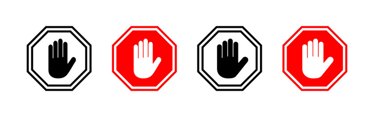 Stop icon vector. stop road sign. hand stop sign and symbol. Do not enter stop red sign with hand