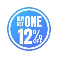 12% off, buy get one, online super discount blue button. Vector illustration, icon Twelve