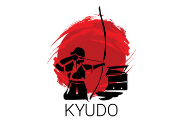 Japanese archery kyudo sport vector line icon. sportman, fighting stance. sport pictogram illustration.