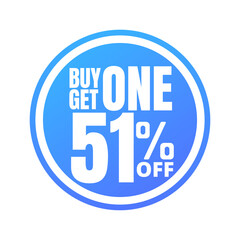 51% off, buy get one, online super discount blue button. Vector illustration, icon Fifty-one 