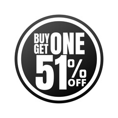 51% off, buy get one, online super discount Black promotion button. Vector illustration, icon Fifty-one 