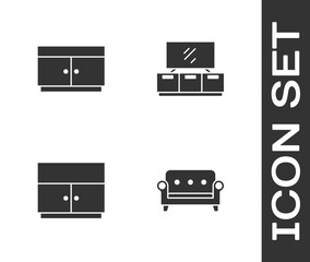Set Sofa, Chest drawers, Wardrobe and TV table stand icon. Vector