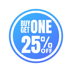 25% off, buy get one, online super discount blue button. Vector illustration, icon Twenty-five 