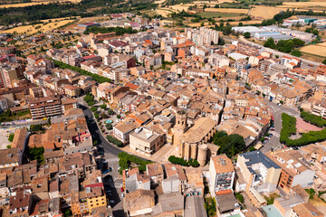 Aerial cityscape of city Tremp on sunny day. Spain