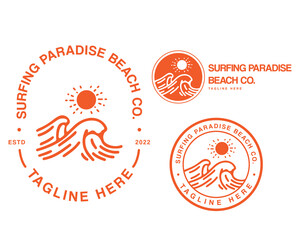 Vintage surfing paradise beach logo, stamp and sticker For t-shirt prints and other uses