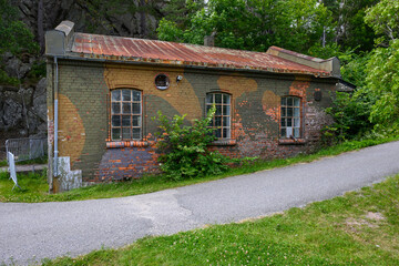 Camouflaged Torpedo Battery building of the Oscarsborg Fortress, historic WW2 site in Norway
