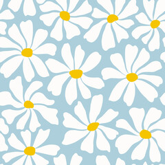 Groovy daisy flower seamless pattern. Cute hand drawn floral background.