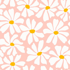 Groovy daisy flower seamless pattern. Cute hand drawn floral background.