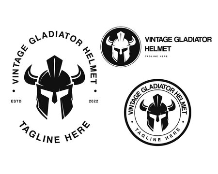 Vintage gladiator helmet logo, Stamp and sticker vector