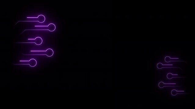 Animated Glowing Neon template with technology circuit board pattern design. Animated Looped Circuit Board Frame in blue and purple neon grid (electrified field). Retro futuristic animation element.