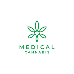 Medical cannabis logo design. Vector illustration of abstract cannabis leaf. modern logo design vector linear icon template