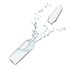 Open glass ampoule with pharmaceutical product on white background