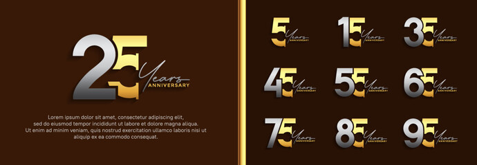 set of anniversary logo silver and gold color on brown background for celebration moment
