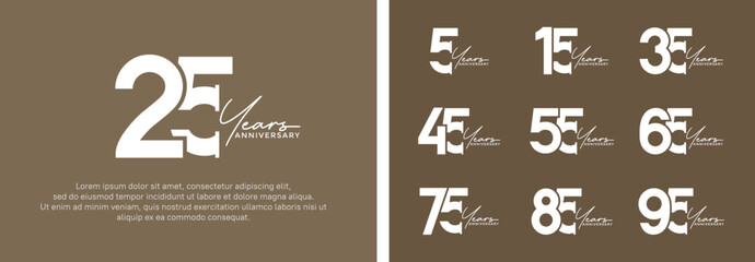 set of anniversary logo white color on brown background for celebration moment