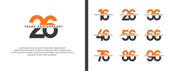 set of anniversary logo orange and black color on white background for celebration moment