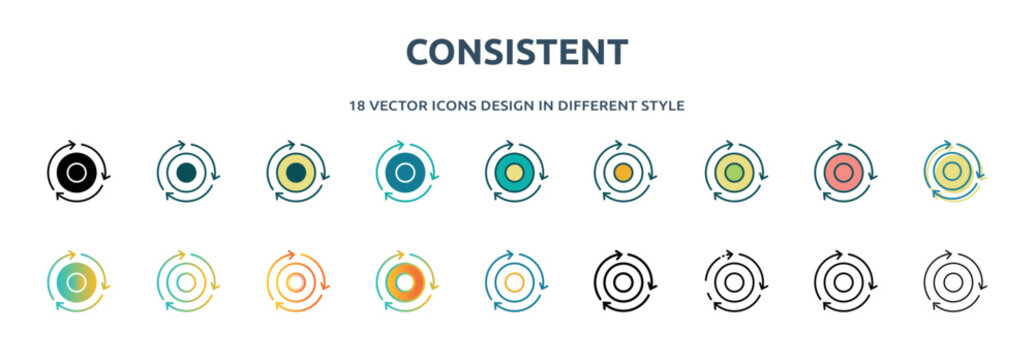 consistent icon in 18 different styles such as thin line, thick line, two color, glyph, colorful, lineal color, detailed, stroke and gradient. set of consistent vector for web, mobile, ui