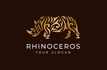 luxury rhino logo with engraving concept