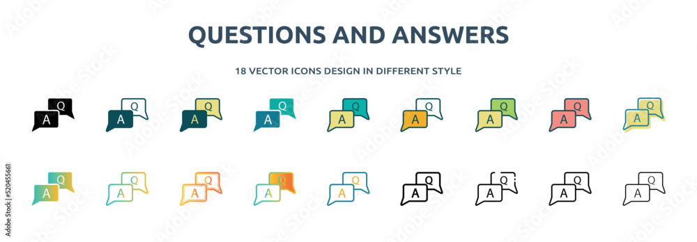 Poster questions and answers icon in 18 different styles such as thin line, thick line, two color, glyph, c