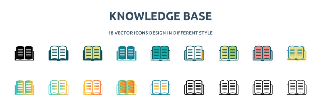 Knowledge Base Icon In 18 Different Styles Such As Thin Line, Thick Line, Two Color, Glyph, Colorful, Lineal Color, Detailed, Stroke And Gradient. Set Of Knowledge Base Vector For Web, Mobile, Ui