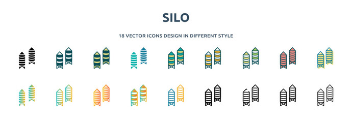 silo icon in 18 different styles such as thin line, thick line, two color, glyph, colorful, lineal color, detailed, stroke and gradient. set of silo vector for web, mobile, ui © IconArt