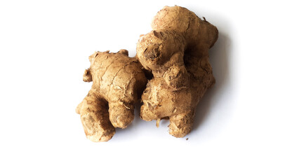 Ginger on a isolated white background. Top view photo angel for food and drink ingredients