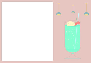 メロンソーダ　カード　喫茶店　メニュー　メニュー表　ジュース　パフェ