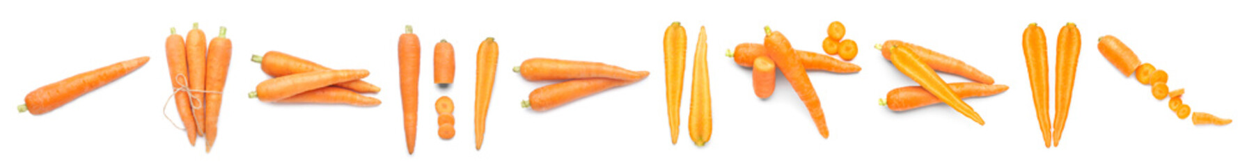 Set of fresh carrots isolated on white