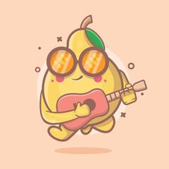 cool quince fruit character mascot playing guitar isolated cartoon in flat style design