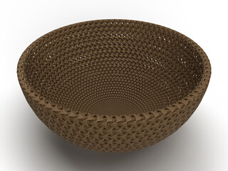 Fototapeta premium Isolated Traditional Bowl or Basket on White Background, It is Indian, Bangadeshi and Pakistani Cultural Handmade Crockery, 3D Render illustration.